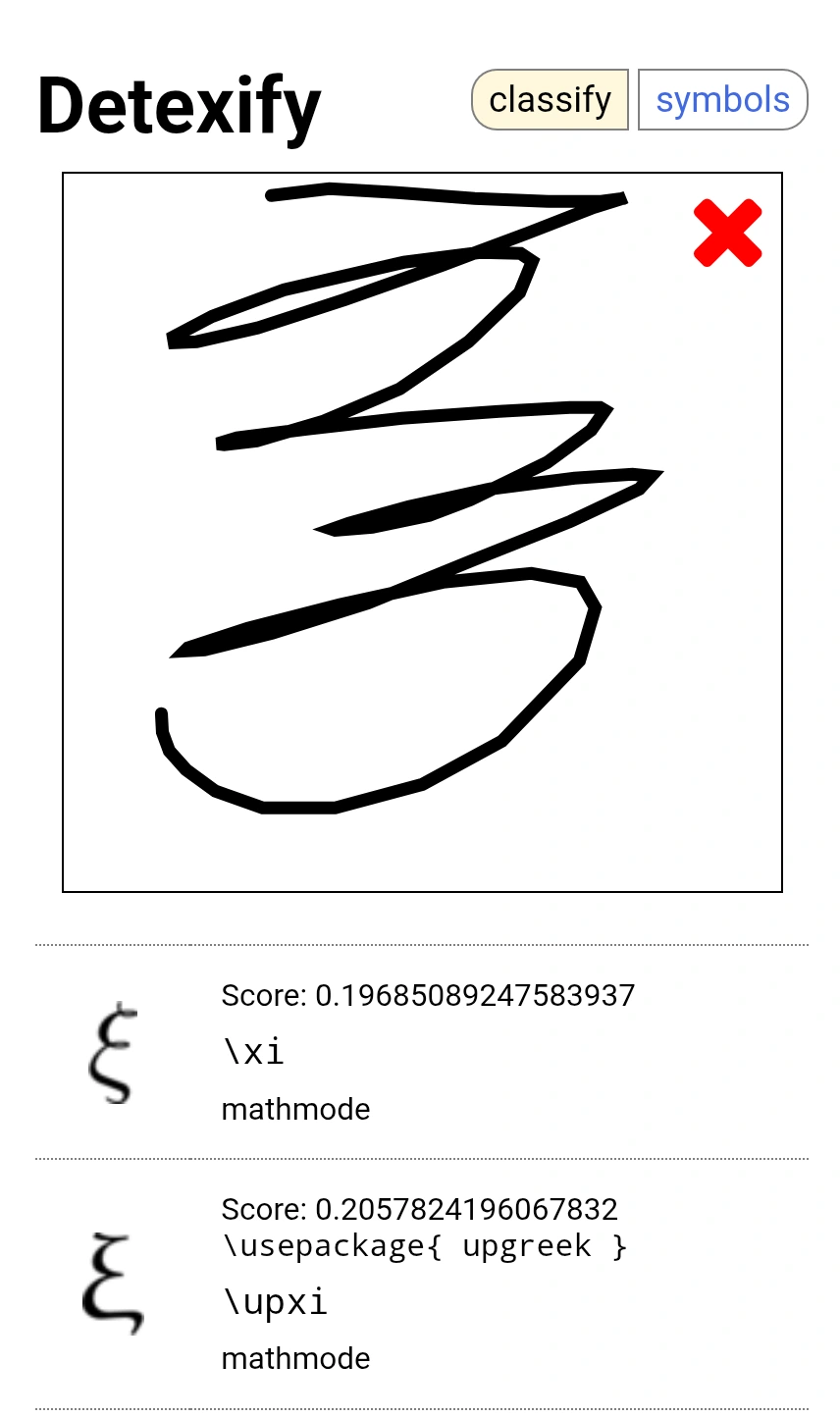 Ein h&auml;sslicher, mit Hand "geschriebener" Wirbelsturm in einem Symbolerkennungsprogramm. Er wurde als griechischer Buchstabe Xi erkannt.