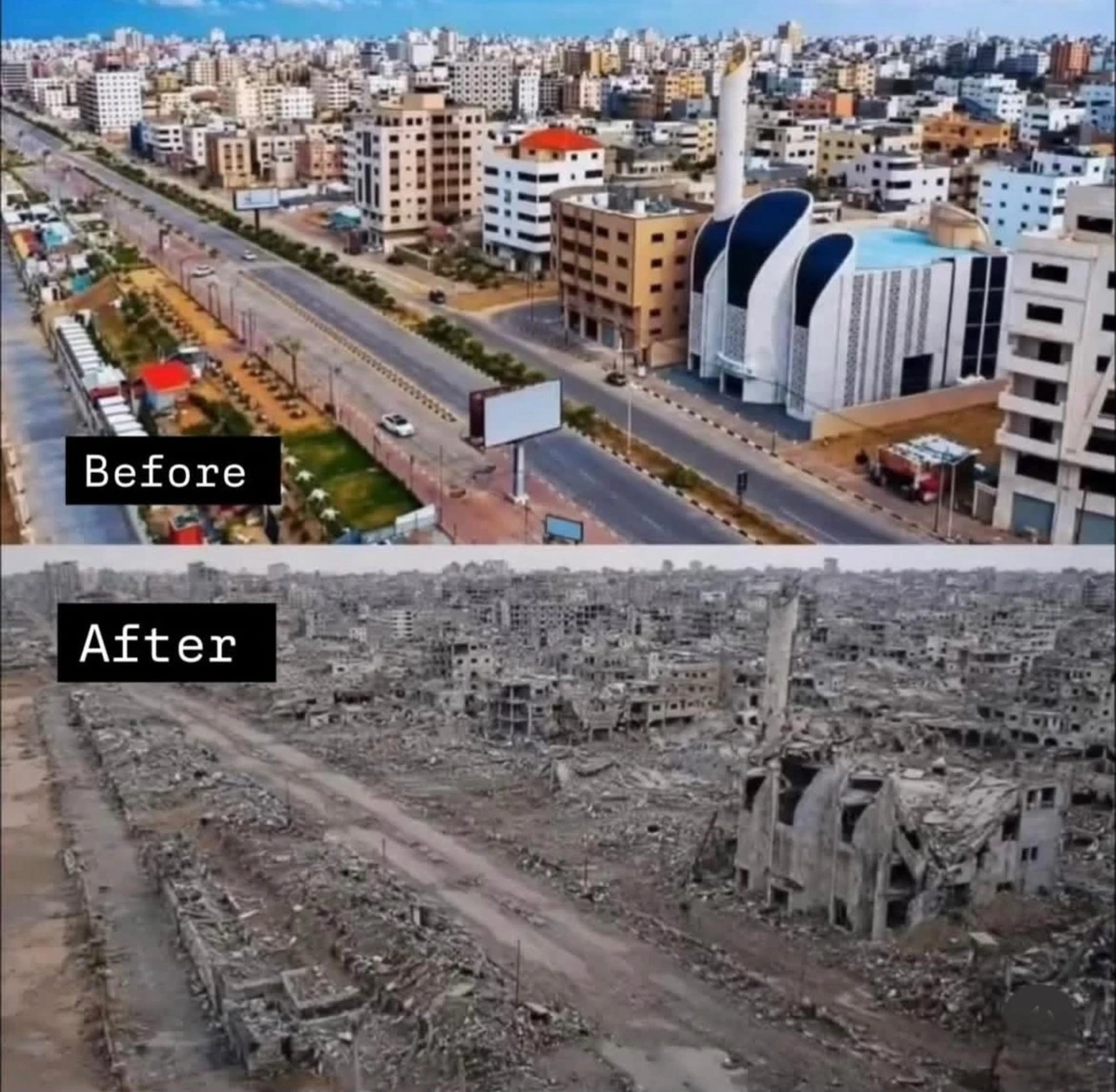 Al-Rasheed Street: Gaza City’s waterfront, before and after the war.