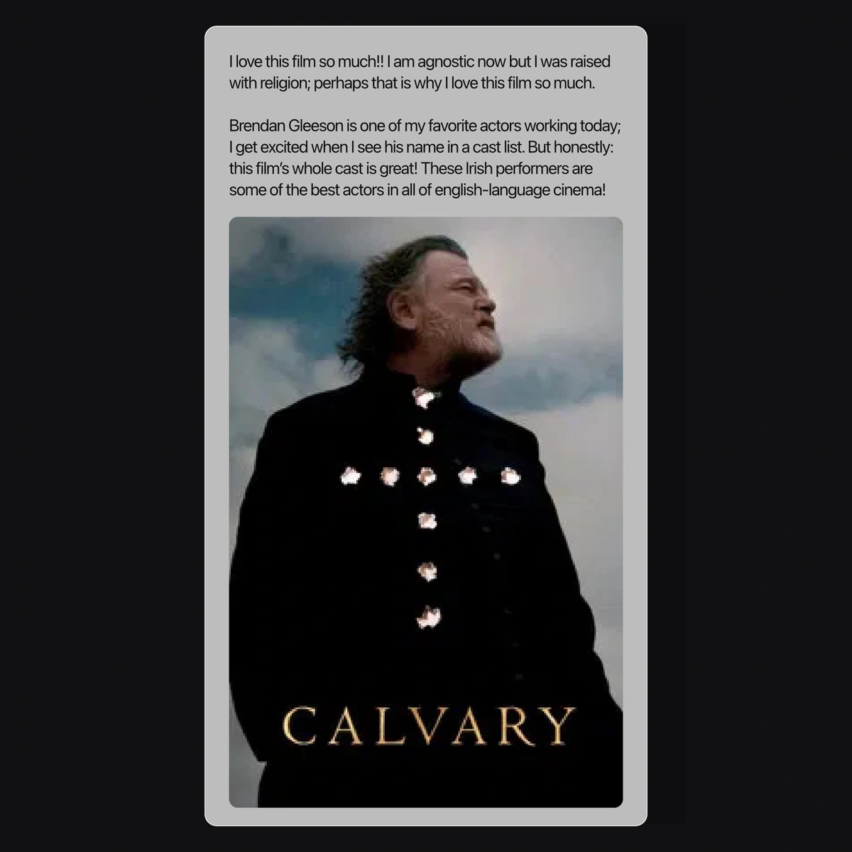 "Calvary"; Starring Brendan Gleeson
