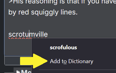 example of adding a new word to the spellcheck so you don't have to see red squiggly lines anymore