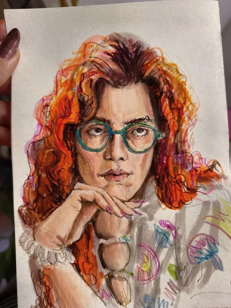 Self portrait. Digital painting over mixed media sketch