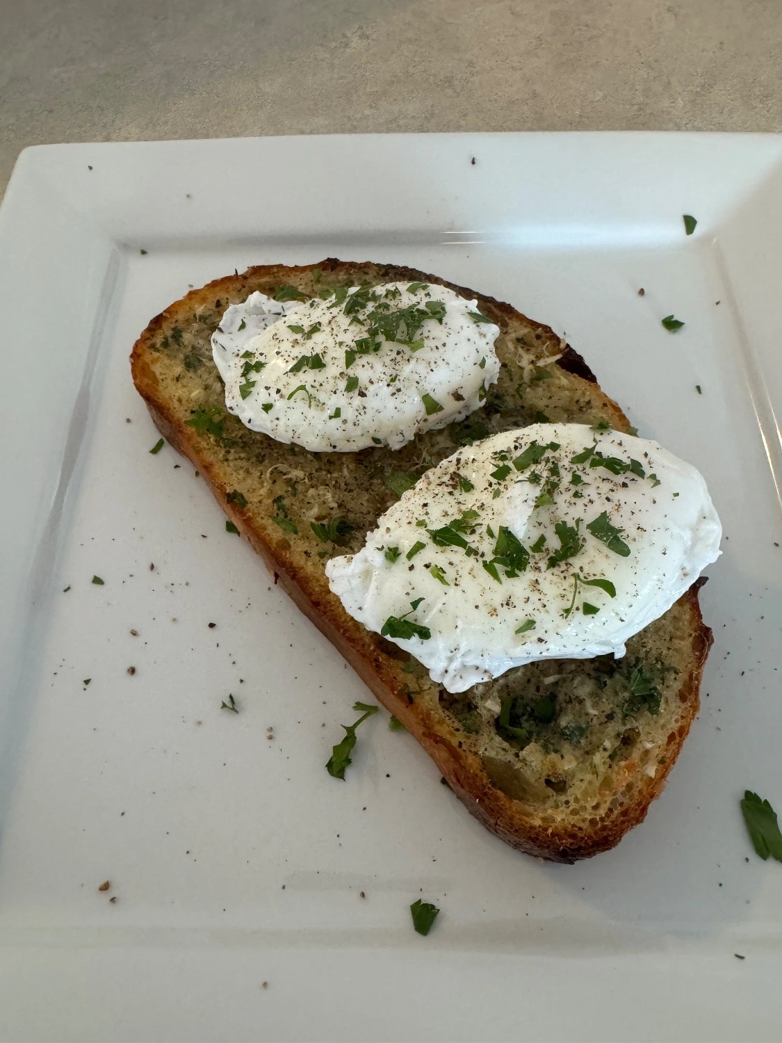 Poached Eggs on Garlic Bread