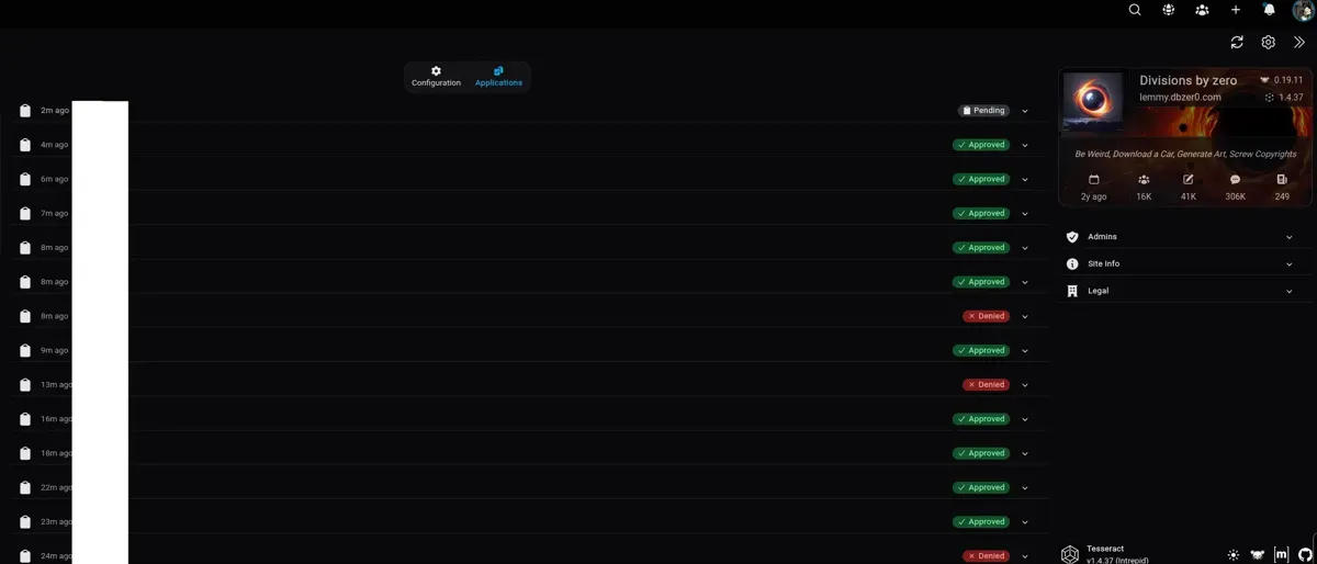 Fxomt's application page representing many denied (incorrect applications) and accepted. All of them are in a single hour.